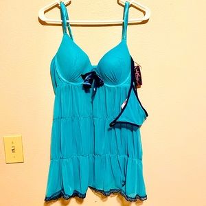 ❌SOLD❌ NWT Nature Intimates Sexy Blue Lingerie & Thong Chemise Night Set sz 38C